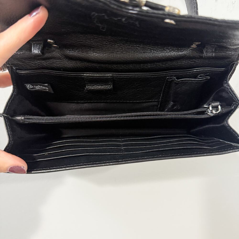 Brighton Black Leather Clutch Bag Gold Hardware EUC Missing Strap - Picture 5 of 7